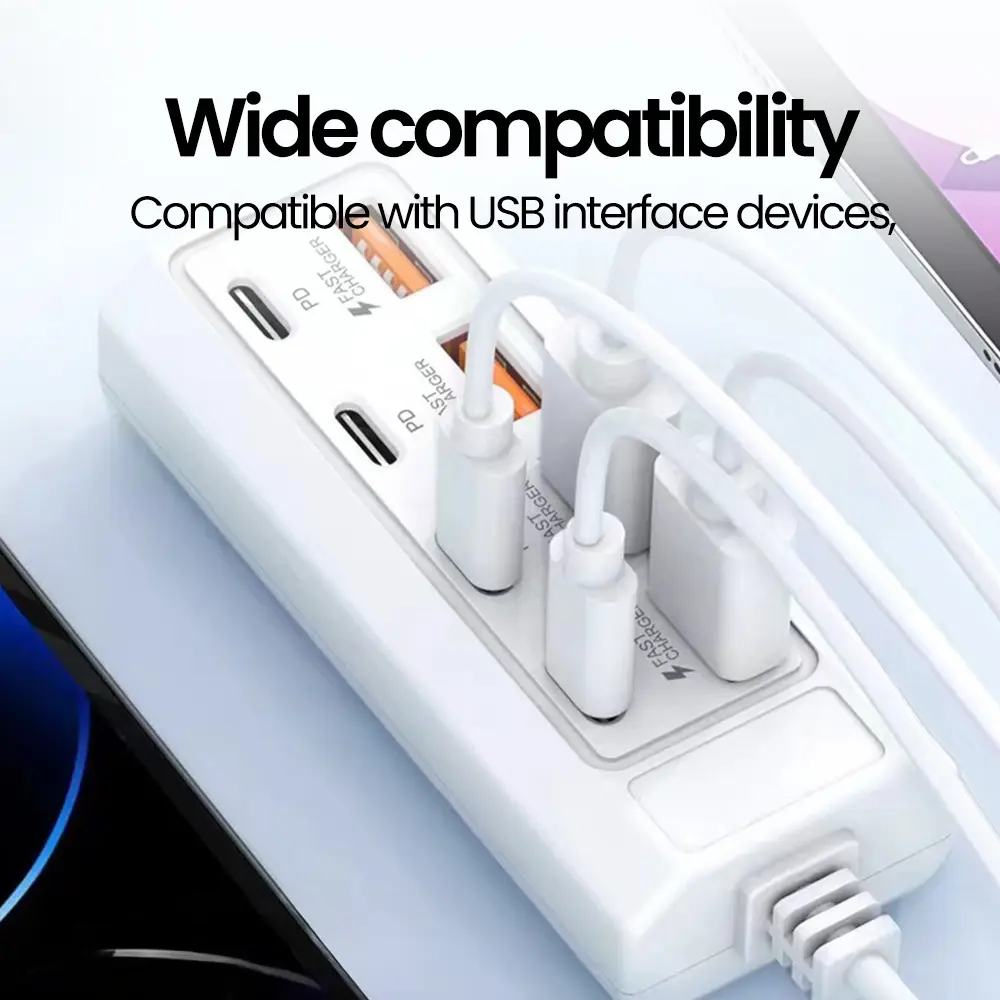 8 in 1 USB Charger Sockets PD25W 4Type-C+4USB USB Type C  Extend Charger Fast Charging Power Adapters For iPhone Xiaomi Samsung