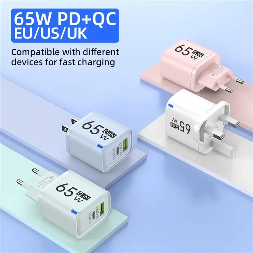 GaN USB Charger USB Type C Fast Charging Phone Charger 65W PD Mobile Phone Adapter For iPhone Xiaomi Huawei Samsung Wall Charger