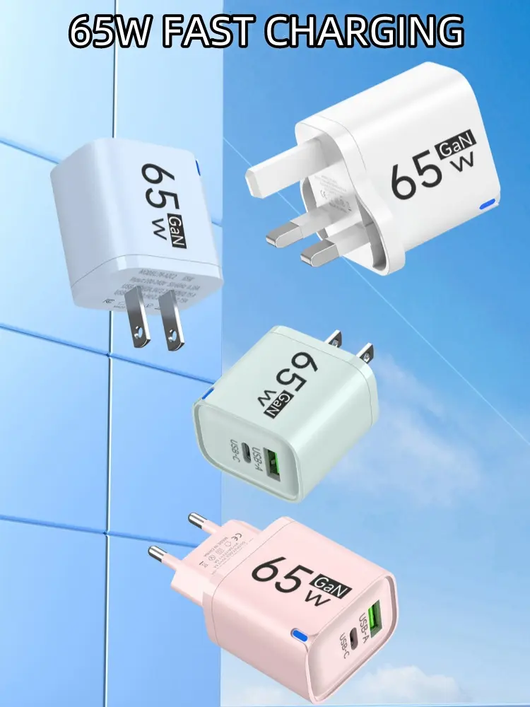 GaN USB Charger USB Type C Fast Charging Phone Charger 65W PD Mobile Phone Adapter For iPhone Xiaomi Huawei Samsung Wall Charger