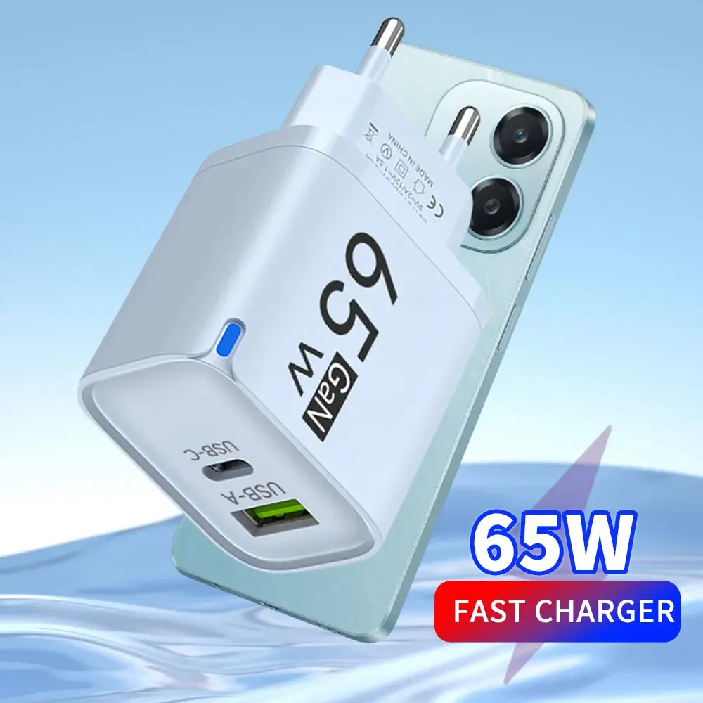 GaN USB Charger USB Type C Fast Charging Phone Charger 65W PD Mobile Phone Adapter For iPhone Xiaomi Huawei Samsung Wall Charger