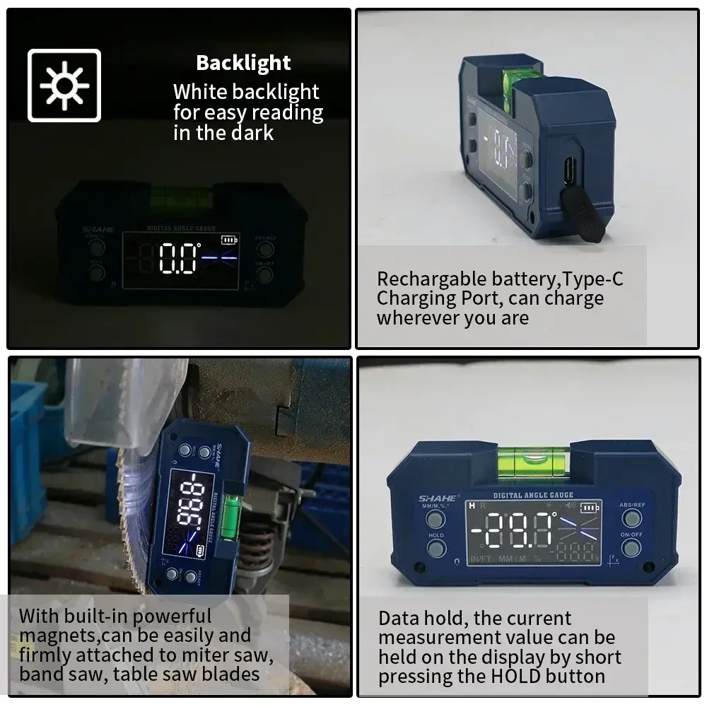 SHAHE Digital Angle Protractor Rechargeable Dual Axis High Precision Level Gauge Digital Angle Meter With Wireless Optional