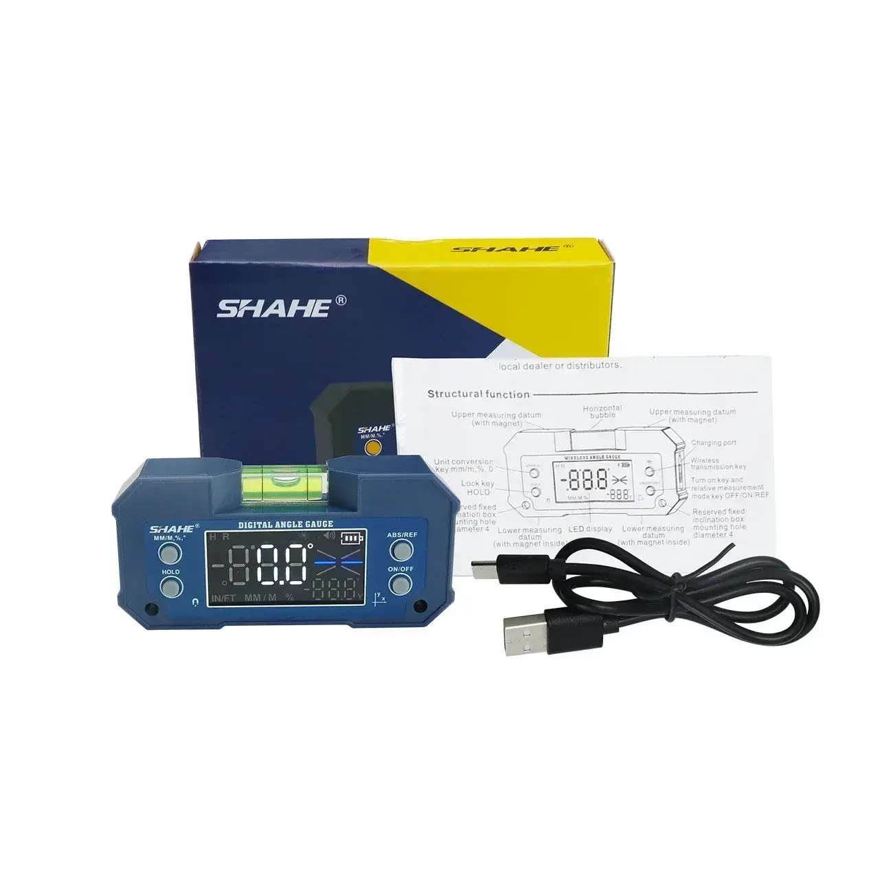 SHAHE Digital Angle Protractor Rechargeable Dual Axis High Precision Level Gauge Digital Angle Meter With Wireless Optional