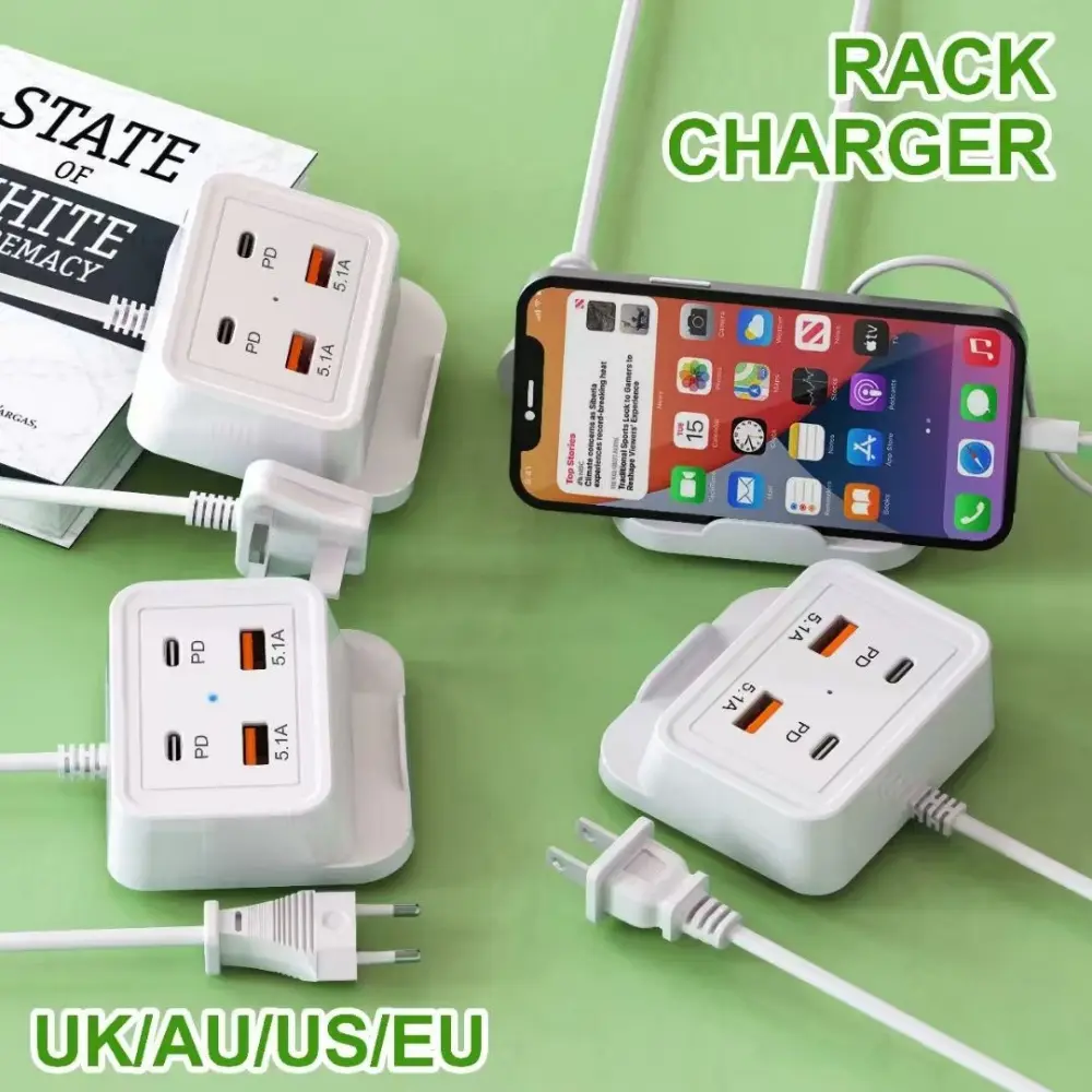 Universal 5.1A 4 Ports with Stand Fast Charging 2pd 2usb EU US UK Plug Wall Quick Mobile Phone Charger For IPhone 15 Xiaomi