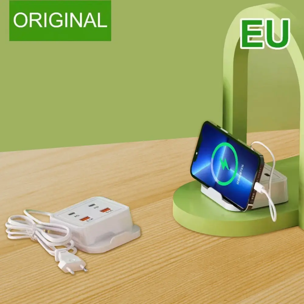 Universal 5.1A 4 Ports with Stand Fast Charging 2pd 2usb EU US UK Plug Wall Quick Mobile Phone Charger For IPhone 15 Xiaomi