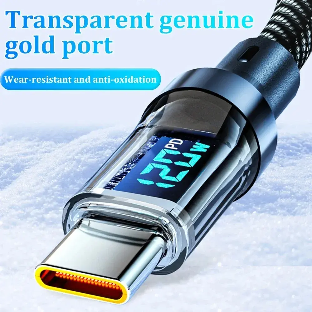 120W Digital Display Cable USB To Type C Fast Charging 100W PD Type C To Type C Cable For Xiaomi Samsung Huawei Honor 1M 1.5M 2M