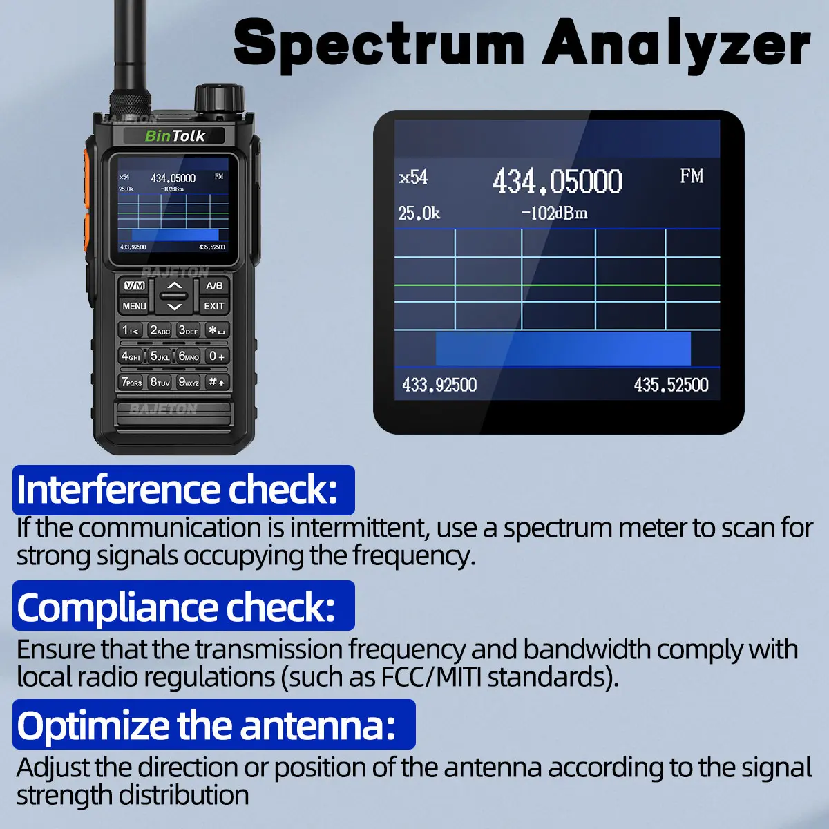 BinTolk BT7700 Walkie Talkie  Portable  Full Band Bluetooth Programmer Noise Reduction Spectrum Analyzer AM Two Way Radio BT8000