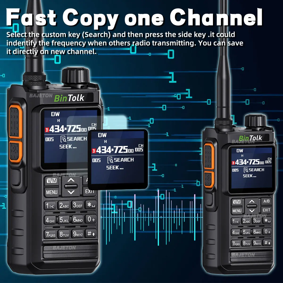 BinTolk BT7700 Walkie Talkie  Portable  Full Band Bluetooth Programmer Noise Reduction Spectrum Analyzer AM Two Way Radio BT8000