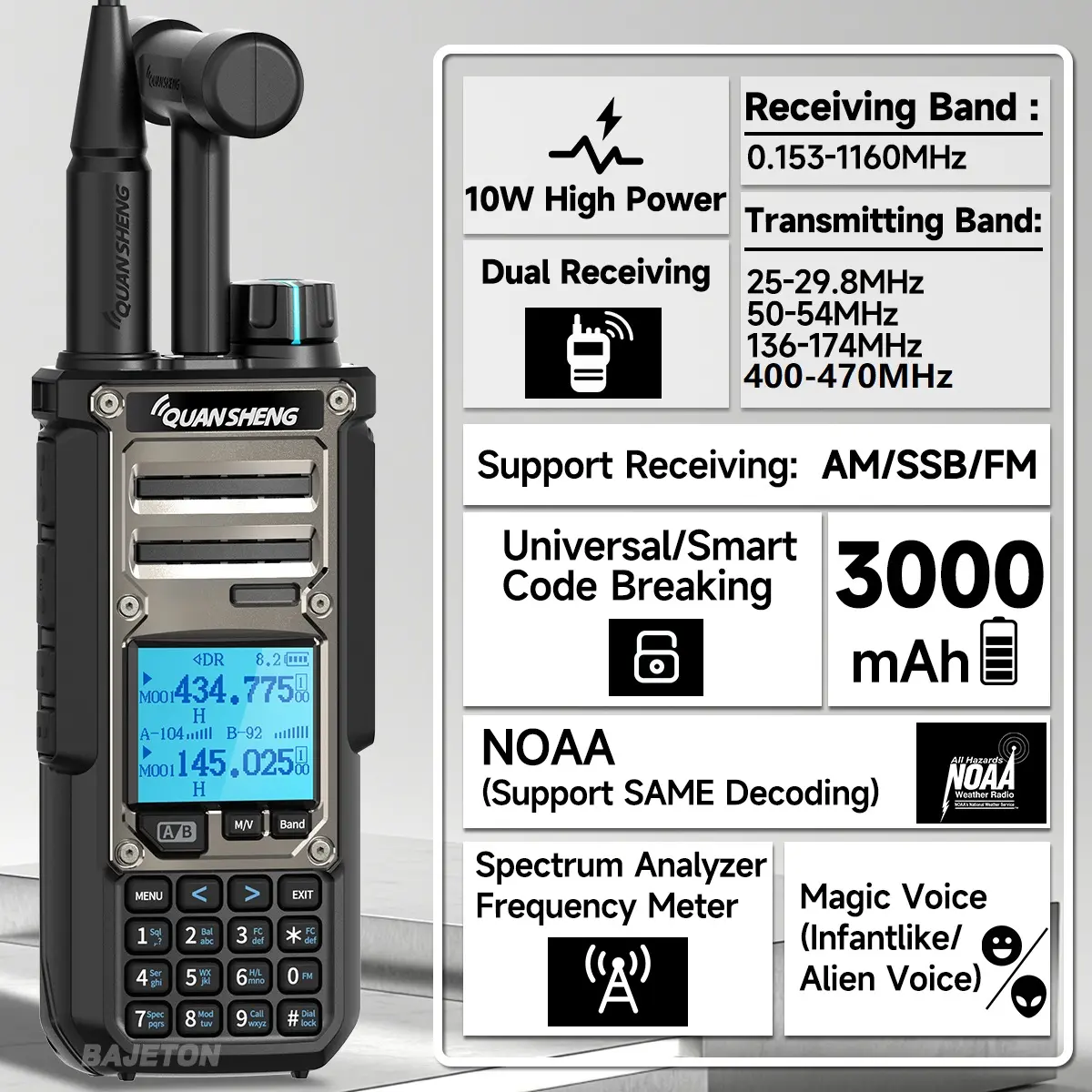 Quansheng TK11 8 Walkie Talkie Two Way Radio Portable Long Range 10W Transceiver Ham Amateur CB Shortwave Receiver NOAA TK11 5