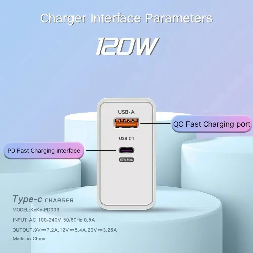 Type C USB 120W Fast Charge Charger PD Mobile Phone Power Adapter For iPhone Xiaomi Huawei Samsung Quick Charging Wall Charger