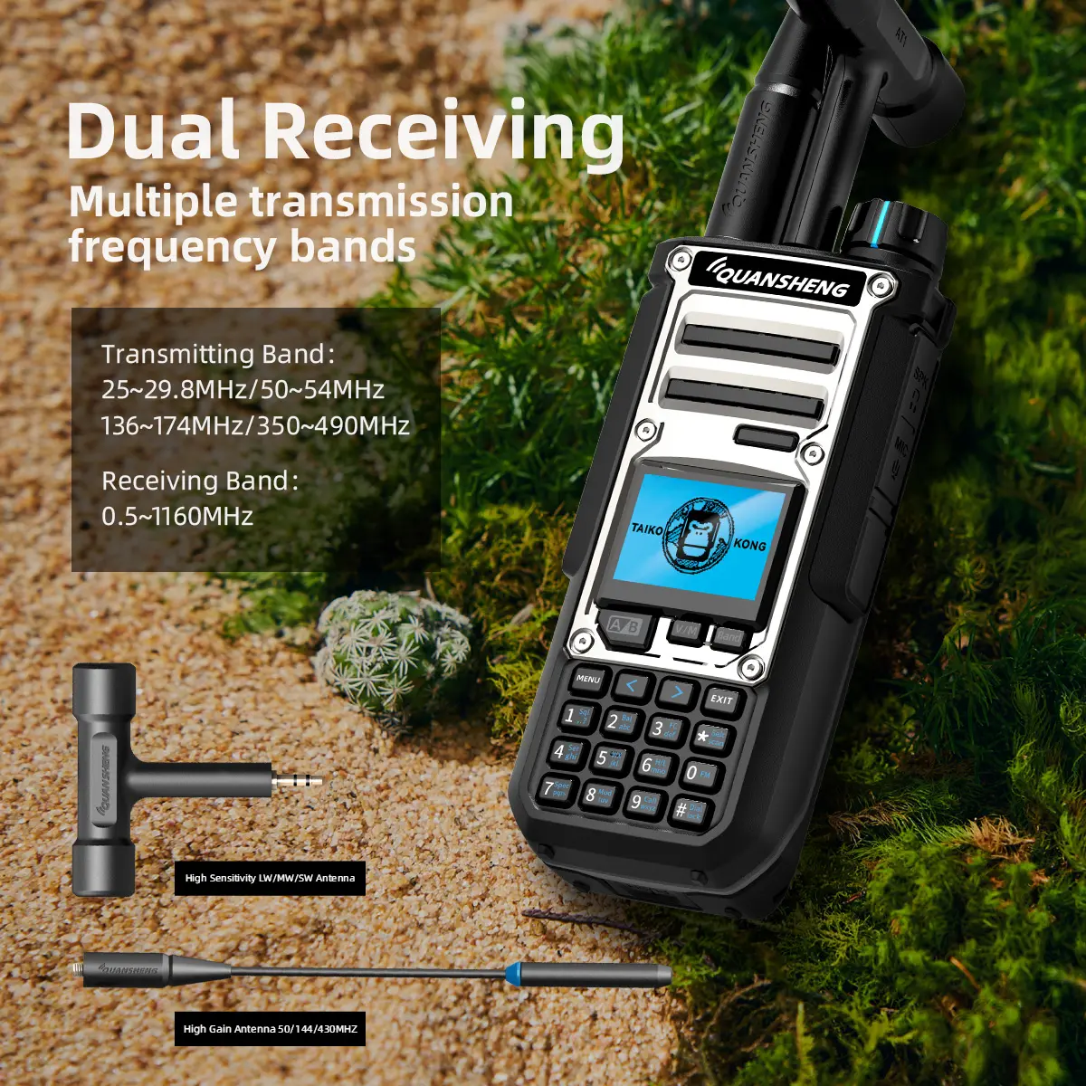 ​Quansheng TK-11(8) 10W VHF/UHF Dual Band Radio 999CH CTCSS/DCS IP55 2500mAh Type-C NOAA Weather Alarm CE