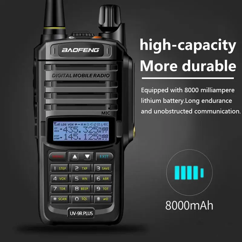 Baofeng UV-9R Plus 15W IP68 Waterproof Walkie Talkie Dual Band 16KM Long Range Portable VHF/UHF Transceiver CB Hunting Ham Radio