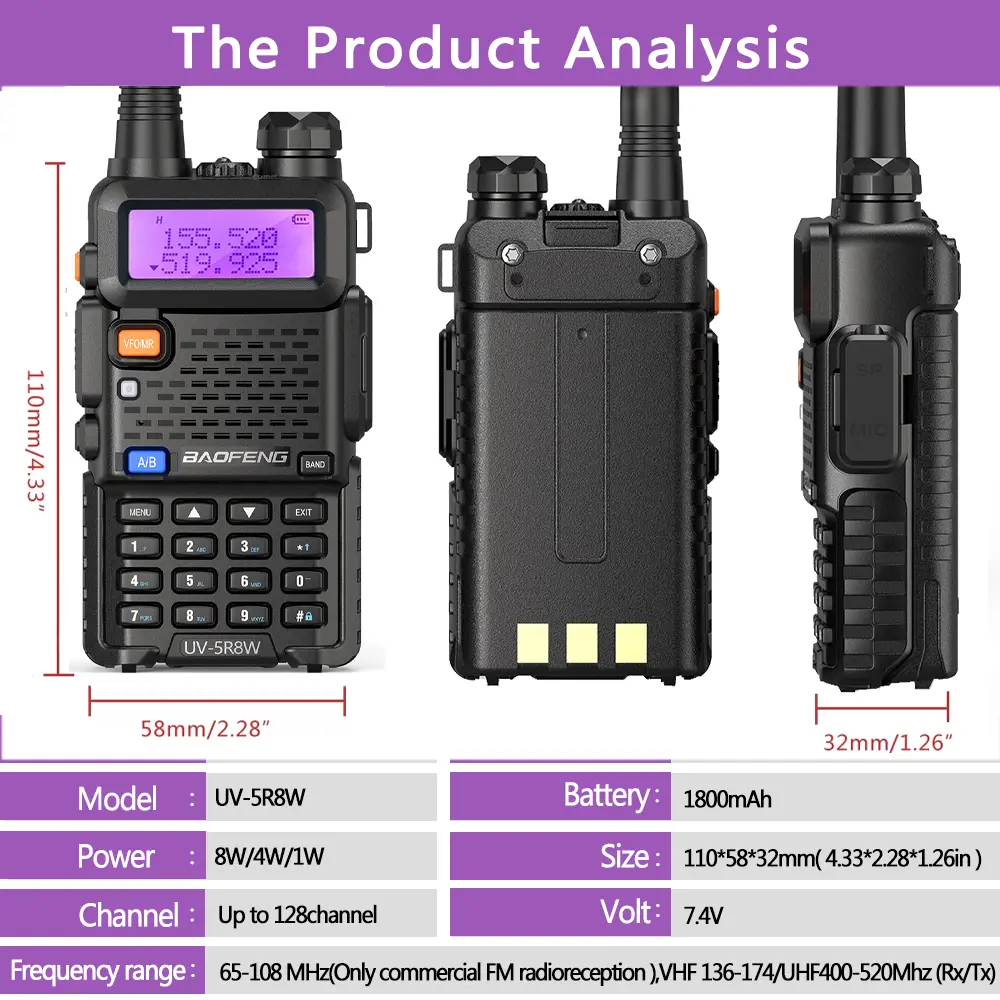 Baofeng Walkie Talkie UV 5R 5W 8W Dual Band Ham Two Way Radio Vhf Uhf FM Radio Handheld Transceiver Hunting Long Range