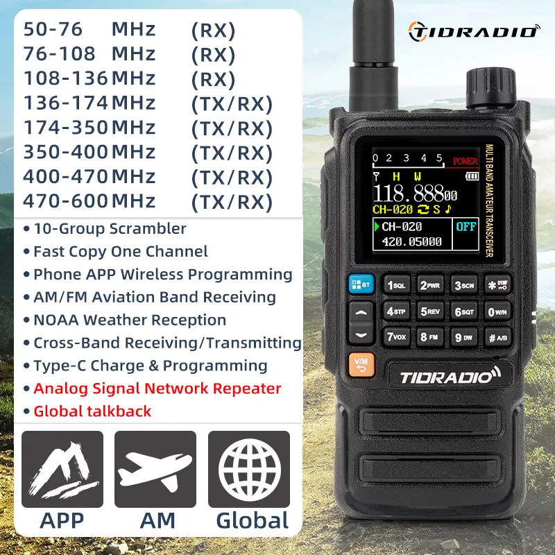 TIDRADIO H3 Plus Global Walkie Talkie Repeater Bluetooth Answerphone Air Band Long Range Radio Hiking Standby Cycling Team