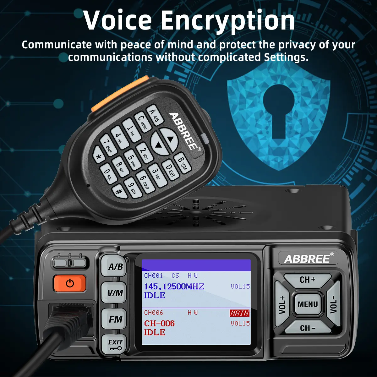 ABBREE AR-318 Mini Mobile Radio 25W Dual Band UHF VHF Long Range Dual Mode Watch Voice Encryption Car Transceiver Walkie Talkie