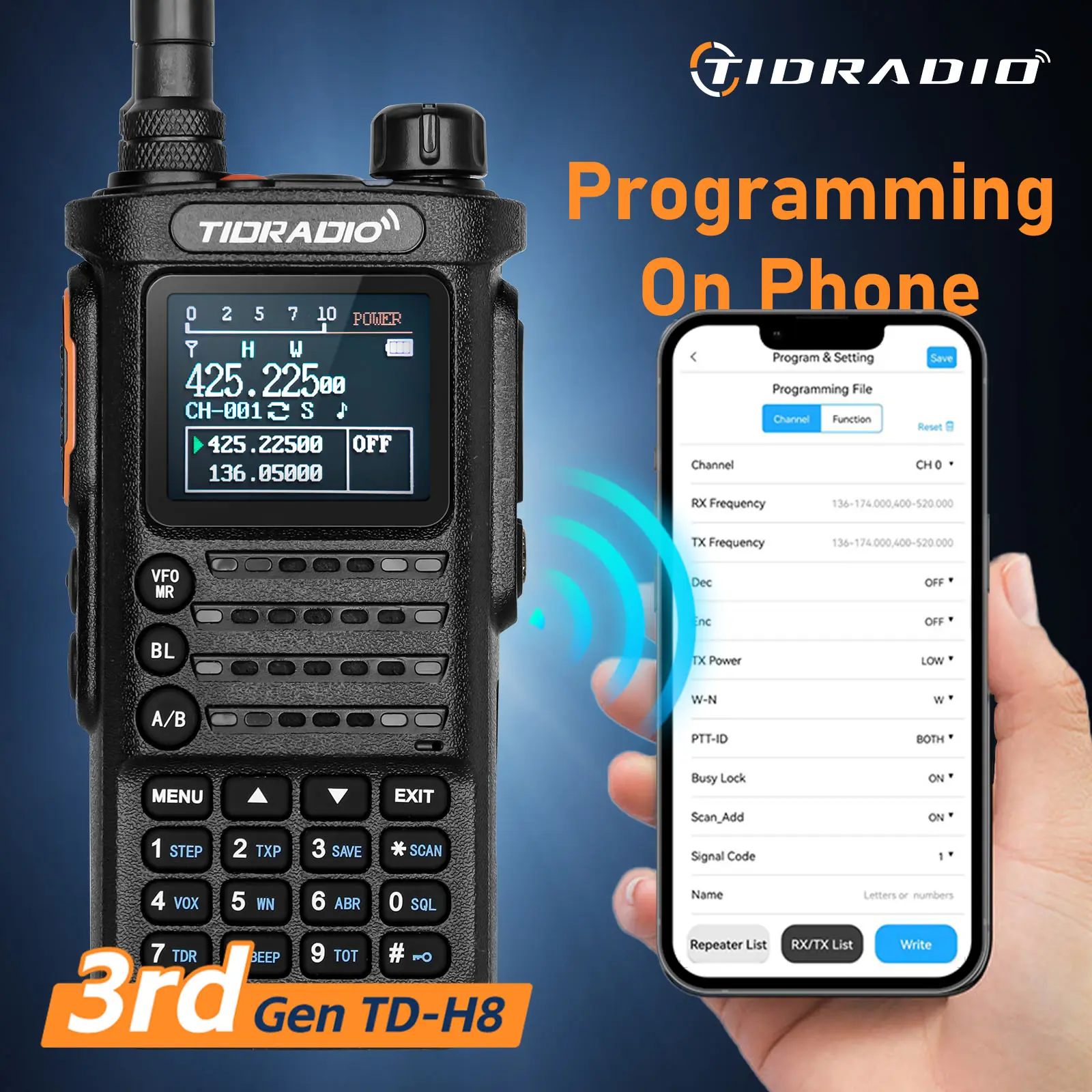 3nd Gen TIDRADIO TD H8 10W Walkie Talkie AM Band  Long Range Connection Phone APP Wireless Programming Dual Band USB-C Ham GMRS