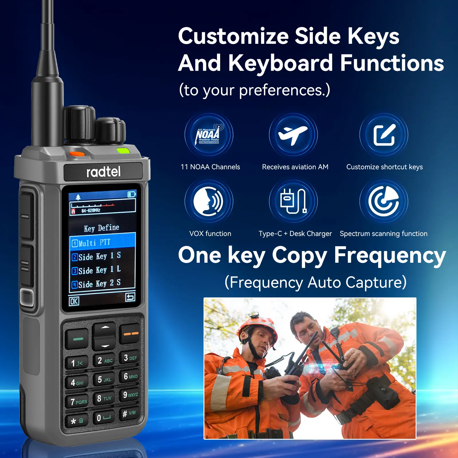 Radtel RT-880G +Programming Cable Ham Radio 10w 1024 CH with AM  SSB CB rx, USB LSB CW CB LW MW SW 2000mAh 1024 Channels  Type C