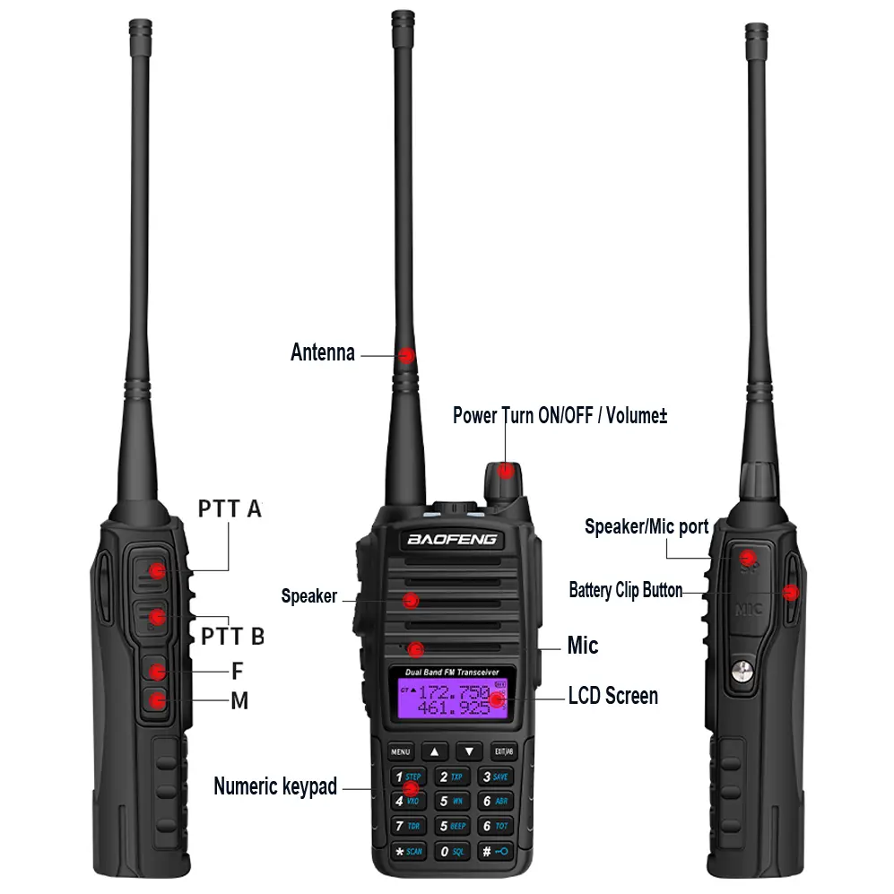 High Power 8W Baofeng UV-82 Walkie Talkie UV82 Dual Band VHF UHF FM Transceiver 10KM Long Range Hunting Two Way Ham CB Radio