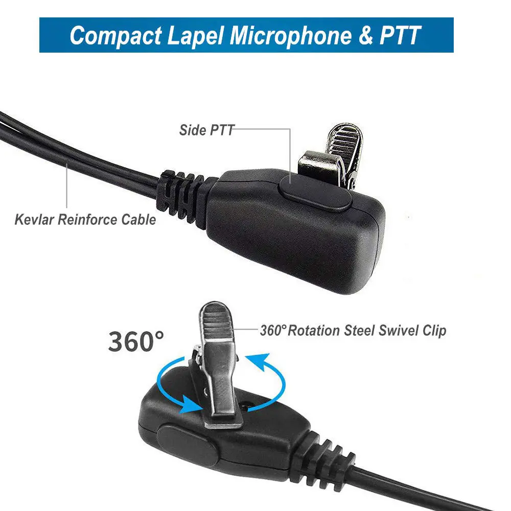 Walkie Talkie Earpiece with MIC 2 Pin Acoustic Tube Headset Two Way Radio Earphone for Baofeng UV 5R Quansheng UV K5 K58
