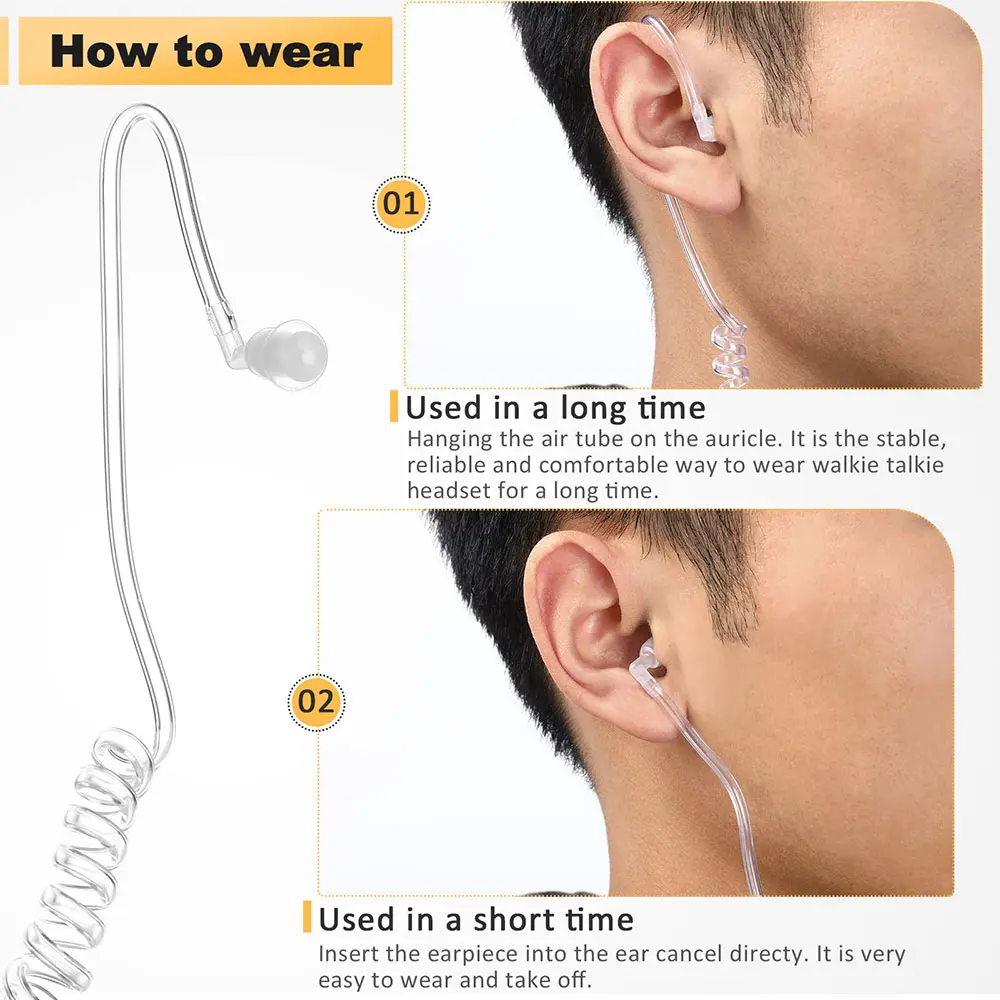 Walkie Talkie Earpiece with MIC 2 Pin Acoustic Tube Headset Two Way Radio Earphone for Baofeng UV 5R Quansheng UV K5 K58