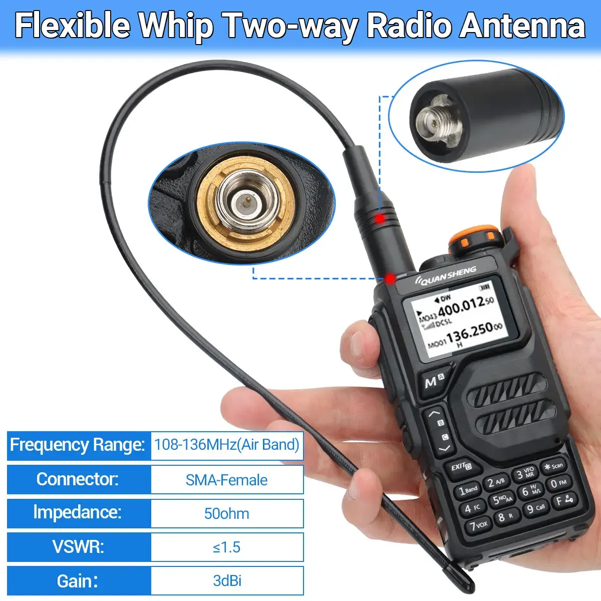 AM-771 Air Band SMA-Female Antenna 108-136MHz for Quansheng UV K5 (8) K6 Baofeng UV 5RH 21 PRO V2 UV-98 Walkie Talkie Ham Radio