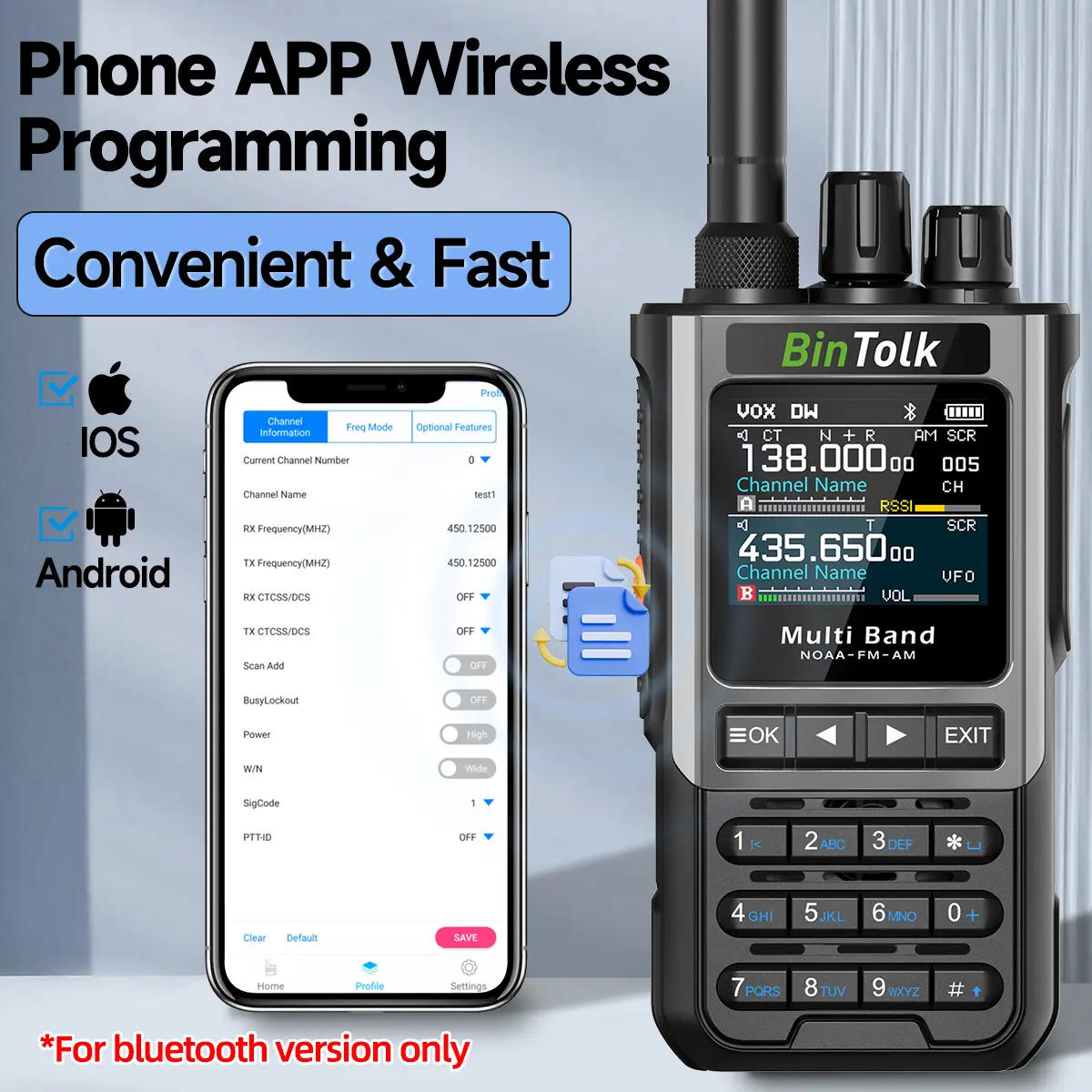 BinTolk BT8200 Walkie Talkie 10W Long Range Full Band Wireless Bluetooth Programming Type-c Charger Noise Reduction CB Ham Radio