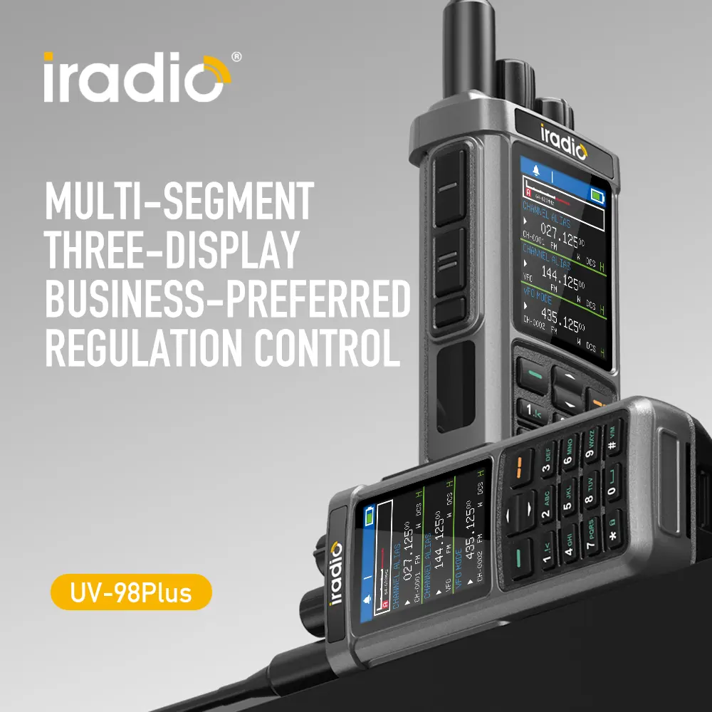 Iradio UV-98 PLUS Air Band Walkie Talkie Cross Band Repeater Triple Frequency Standby Three Channel Display FM SSB HF NOAA DTMF