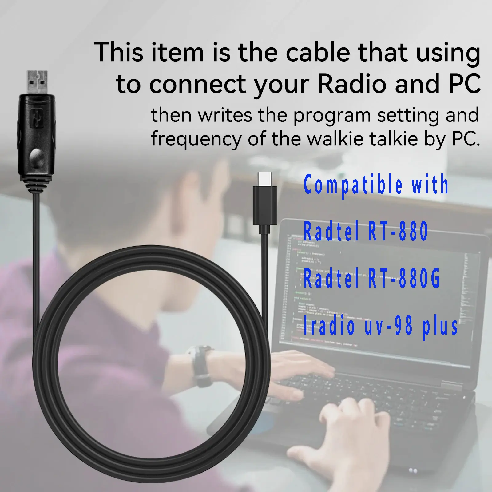 Radtel USB Programming Cable Type C Interface For Radtel RT-880 RT-880G RT-6D UV-98 plus R5000 R6000 Ham Radio Walkie Talkie