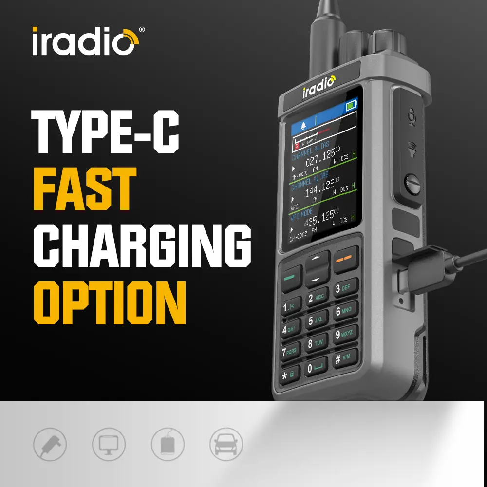 Iradio UV-98 PLUS Air Band Walkie Talkie Cross Band Repeater Triple Frequency Standby Three Channel Display FM SSB HF NOAA DTMF