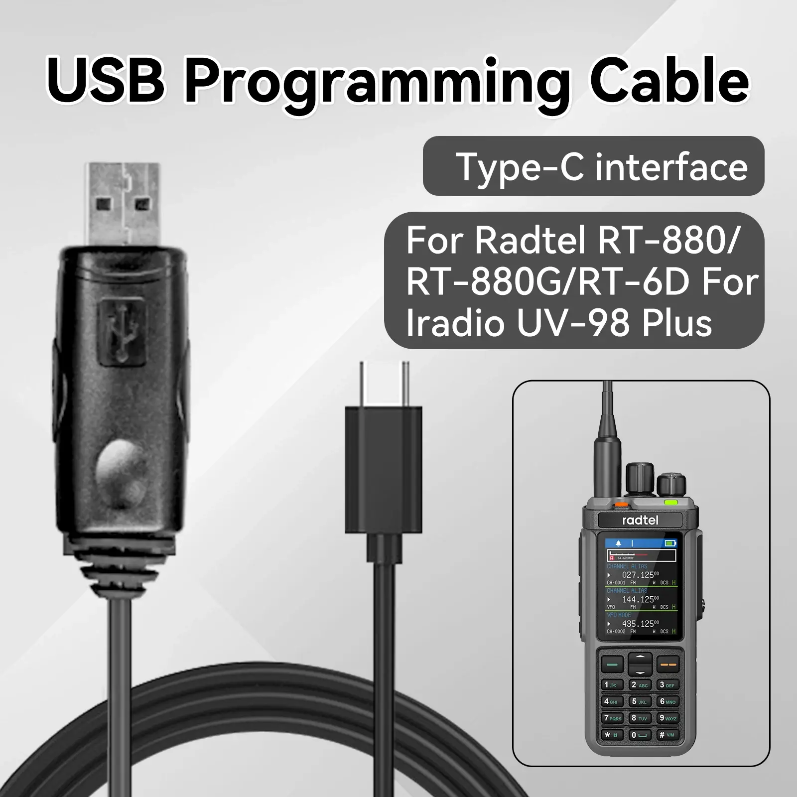 Radtel USB Programming Cable Type C Interface For Radtel RT-880 RT-880G RT-6D UV-98 plus R5000 R6000 Ham Radio Walkie Talkie