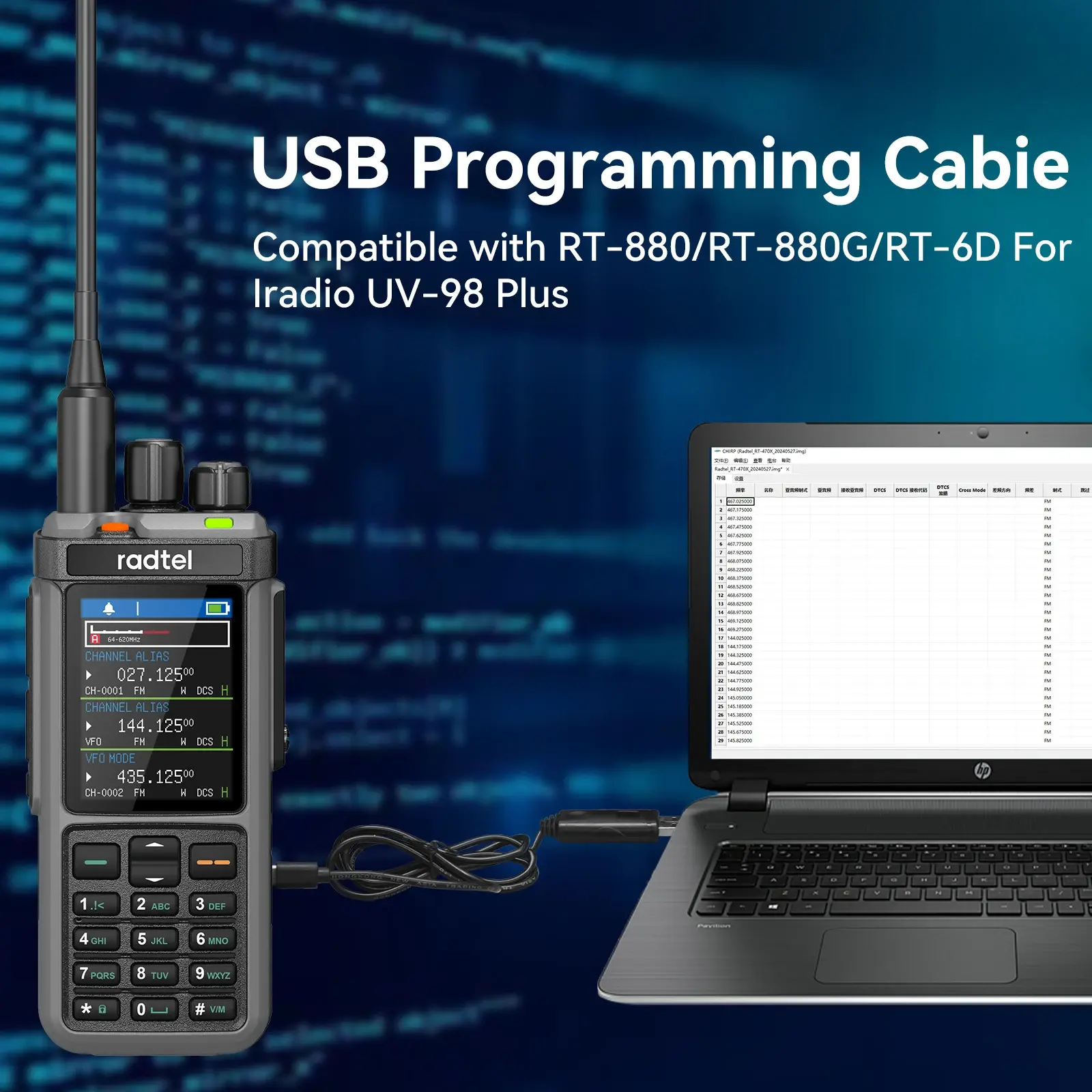 Radtel USB Programming Cable Type C Interface For Radtel RT-880 RT-880G RT-6D UV-98 plus R5000 R6000 Ham Radio Walkie Talkie