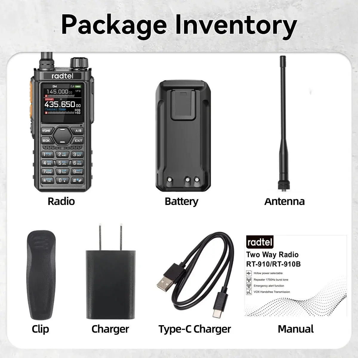 Radtel RT-910 45-59Mhz Full Band Walkie Talkie with 960 Channels Portable Ham Radio NOAA Spectrum Analyzer AM FM