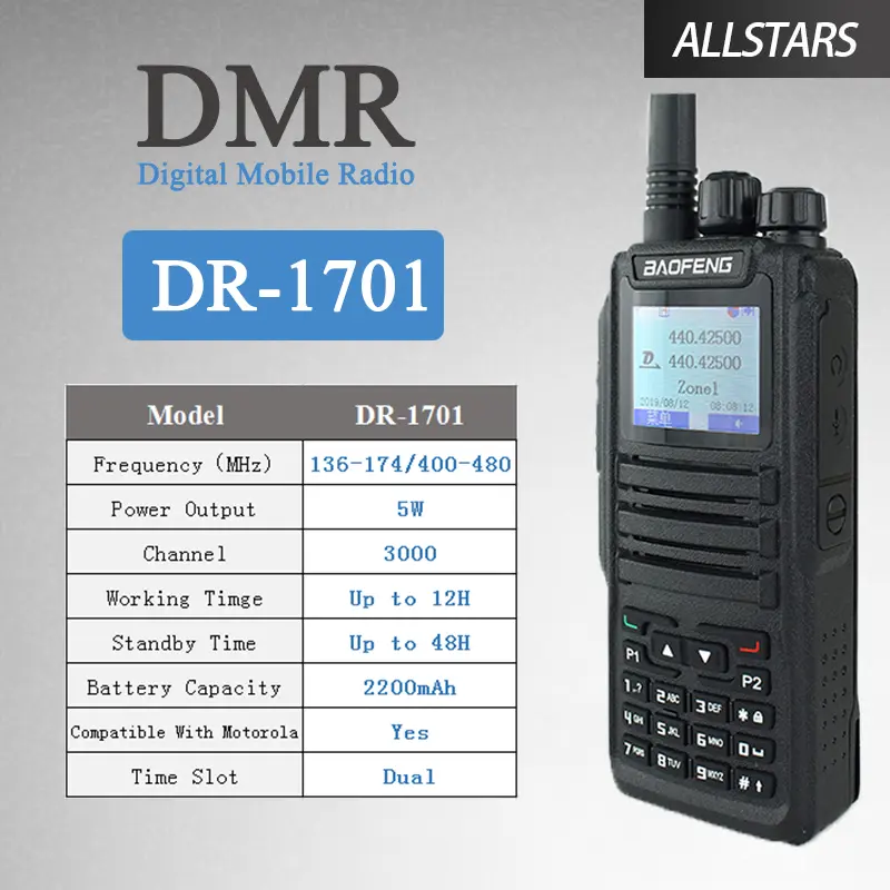 Baofeng Digital Walkie Talkie DMR Radio DM 1701 Dual Band Mode Analog DM-1701 Tier 1+2 Dual Time Slot Upgraded Version DR-1801