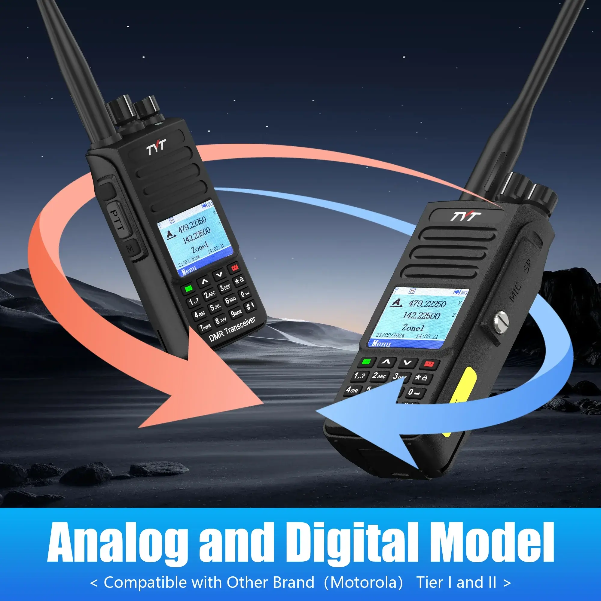 TYT MD-UV390 Plus Waterproof DMR Walkies Talkies 10W/5W GPS AES256 DMR UHF VHF 3000CH IP67 Compatible with Mototrbo Tier l & ll