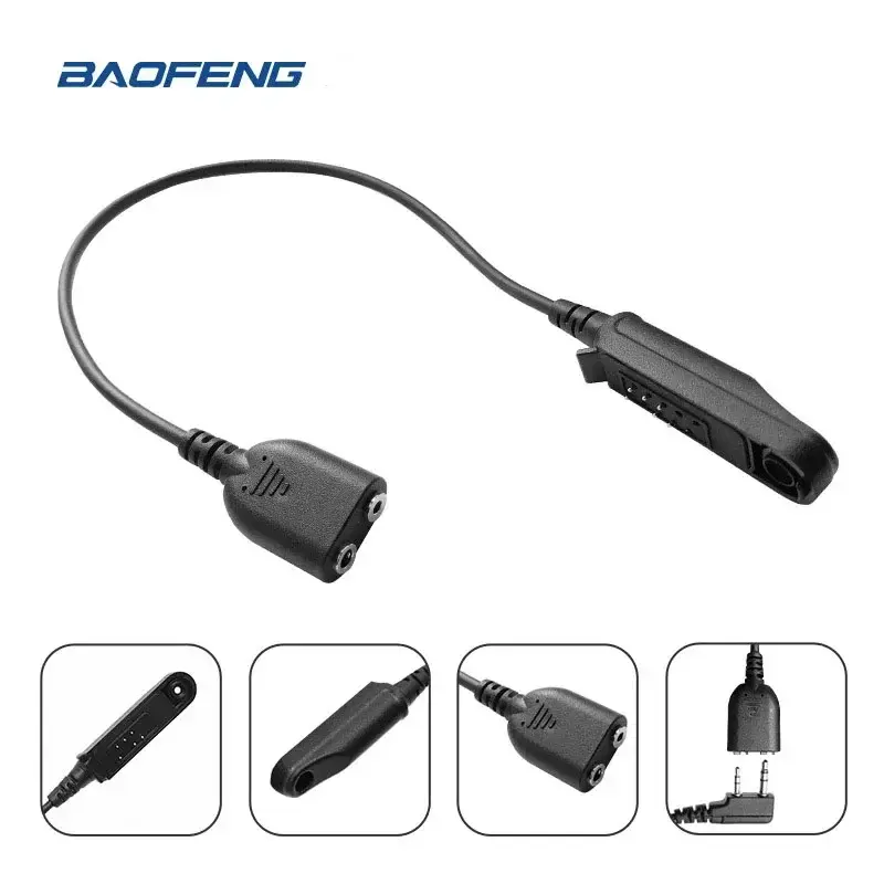 Baofeng UV-68 Pro Max Audio Adapter Cable 2 Pin K Plug Earphone Speaker Mic for UV-9R Pro UV-S22 UV-XR UV9G Waterproof Connector