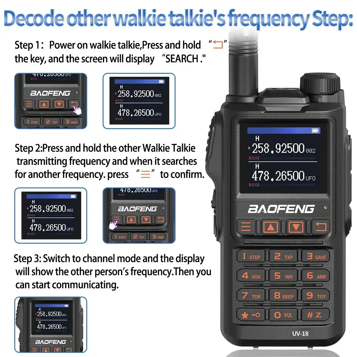 Baofeng Official Store UV-18 Pro Walkie Talkie 5W Wireless Copy Frequency 999CH NOAA Long Range Type-C Ham Two Way Radio NO GPS