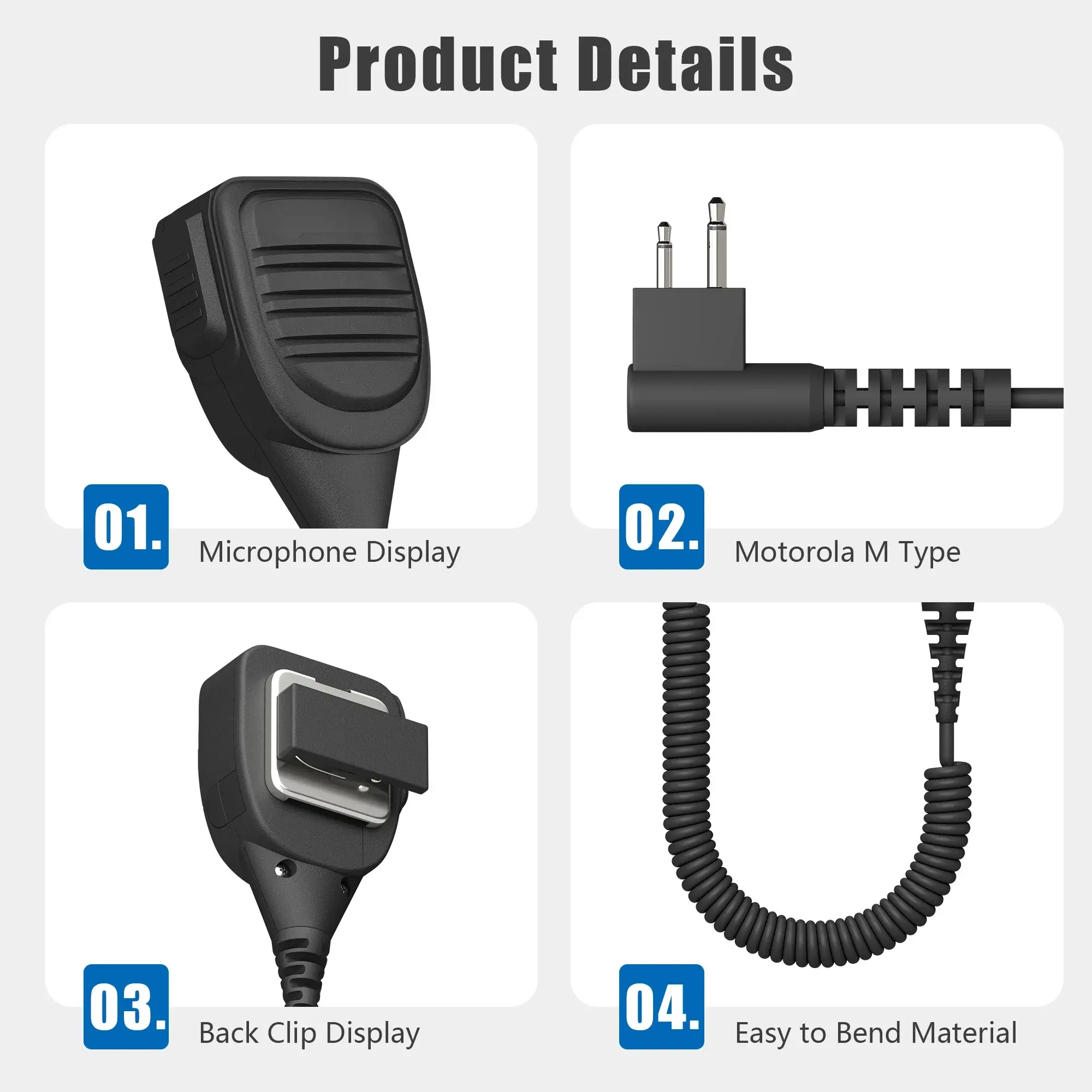 2-Pin M Type Microphone Speaker Walkie Talkie Handheld Mic Compatible with Motorola CP88 GP308 GP68 GP88 XTN446 Two Way Radios