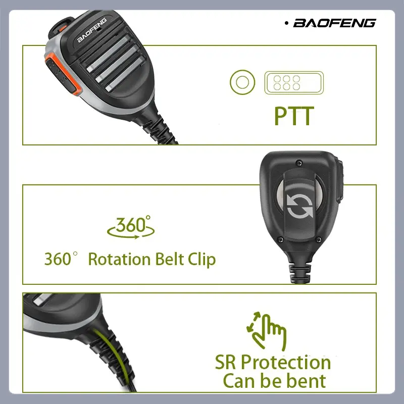 Baofeng UV-17 Pro PTT Waterproof Walkie Talkie Speaker Radio Microphone Keenwood 2-Pin K Type Handheld Mic for UV-82 UV16 UV17