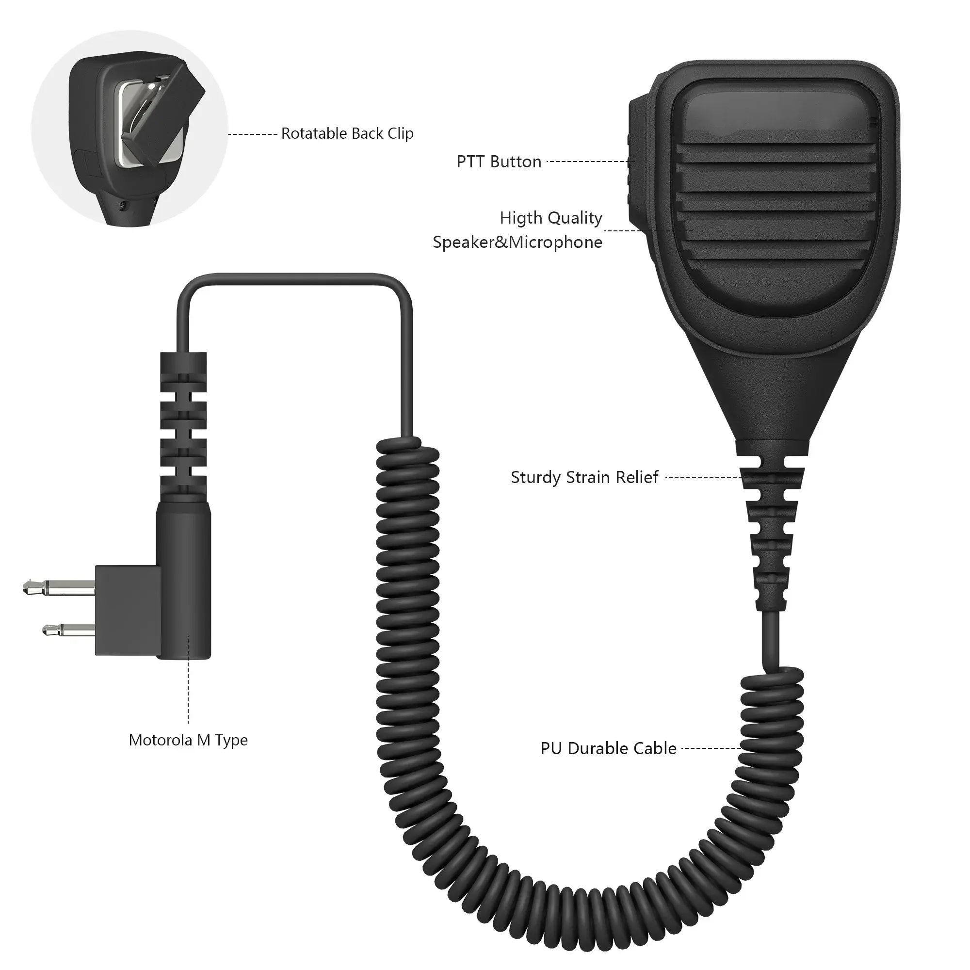 2-Pin M Type Microphone Speaker Walkie Talkie Handheld Mic Compatible with Motorola CP88 GP308 GP68 GP88 XTN446 Two Way Radios