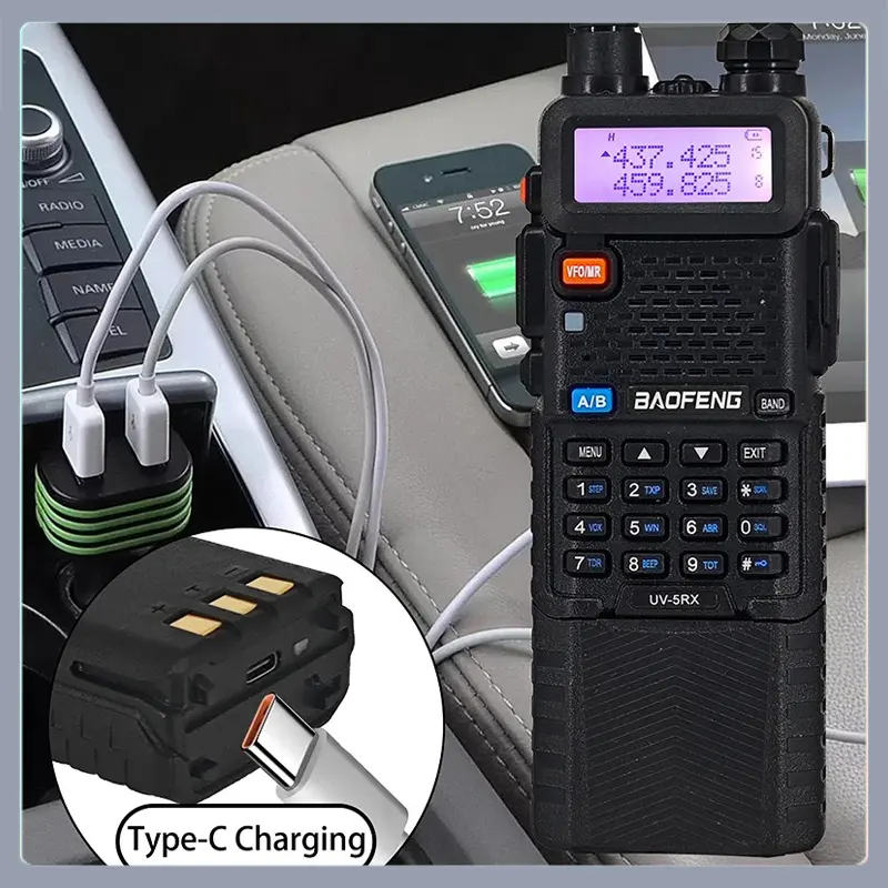 Baofeng UV-5RX Walkie Talkie M-5R 5W Multi-Band 3800mah Type-C Charging Wireless Copy Frequency AM FM Radio UV5R Upgrade Version