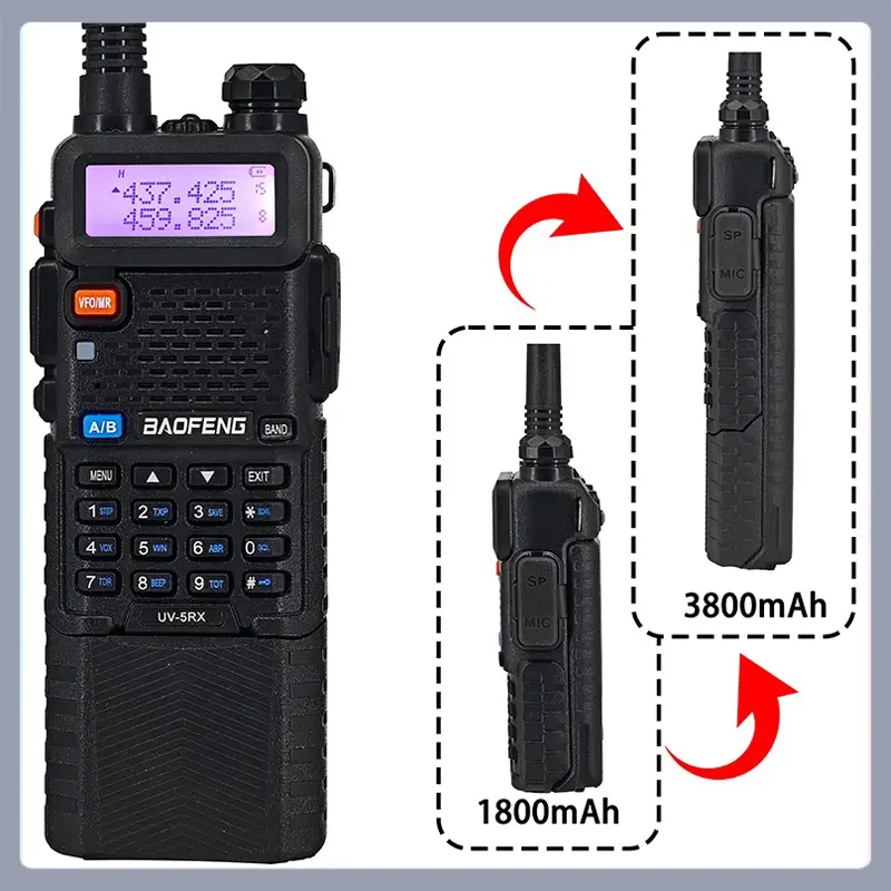 Baofeng UV-5RX Walkie Talkie M-5R 5W Multi-Band 3800mah Type-C Charging Wireless Copy Frequency AM FM Radio UV5R Upgrade Version