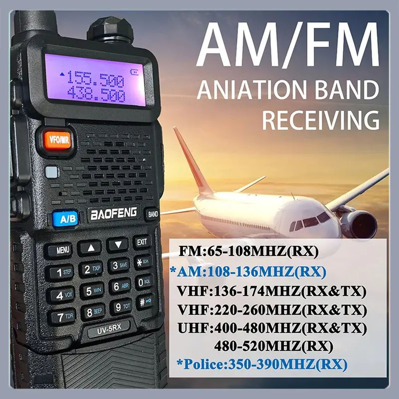 Baofeng UV-5RX Walkie Talkie M-5R 5W Multi-Band 3800mah Type-C Charging Wireless Copy Frequency AM FM Radio UV5R Upgrade Version