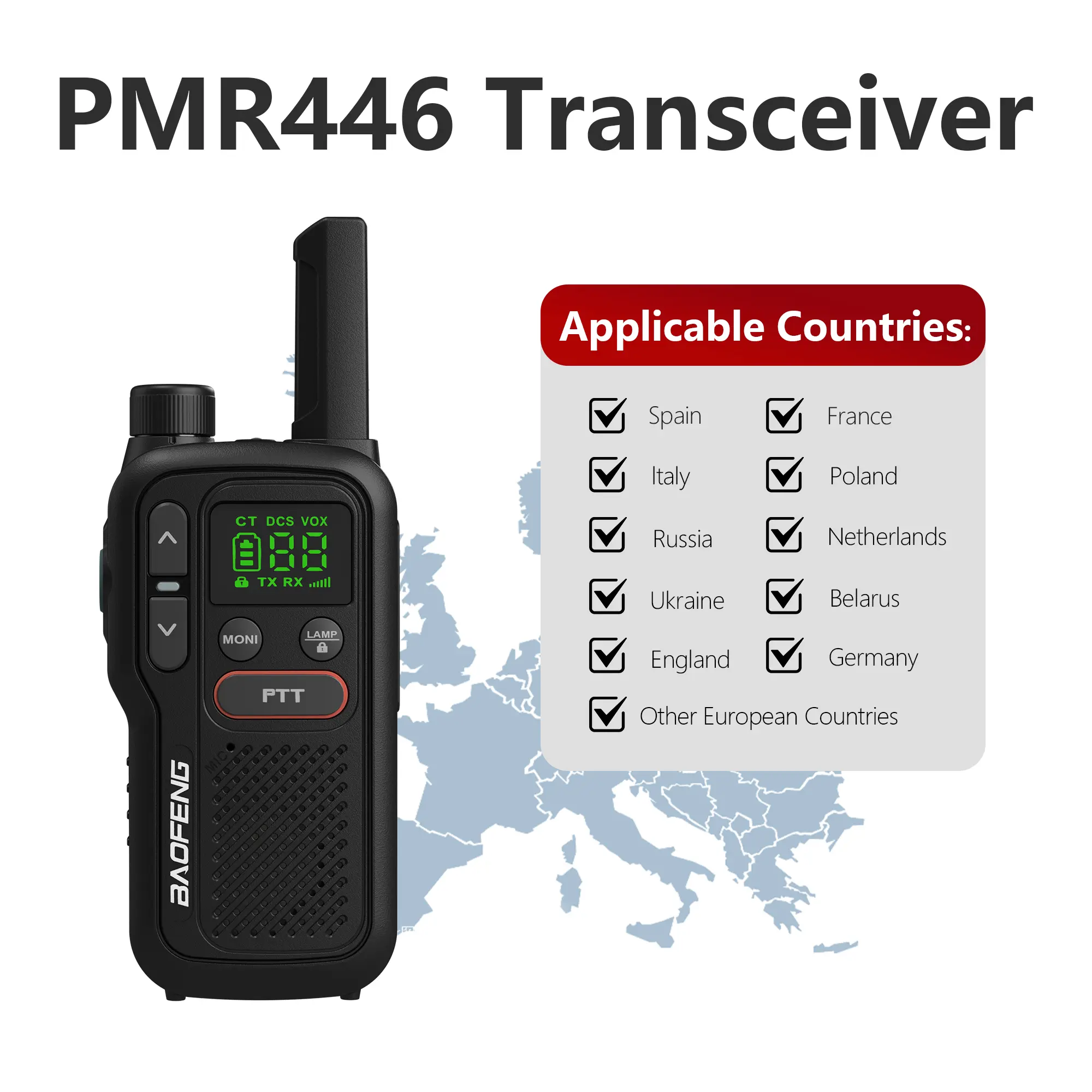 Baofeng BF-T18 PMR446 Walkie Talkie Type-C Charge European 446MHz 16 Channels Long Range Upgraded BF-T20 Mini Two Way Ham Radios