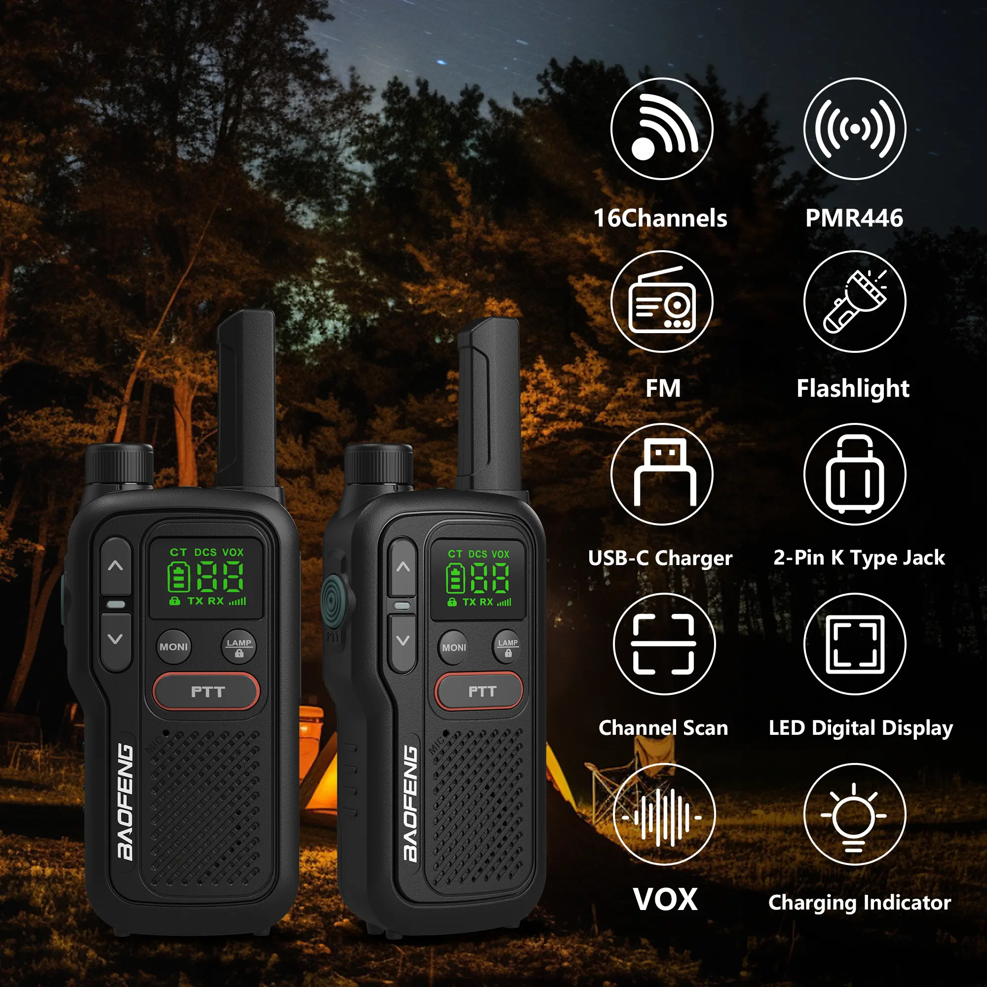 Baofeng BF-T18 PMR446 Walkie Talkie Type-C Charge European 446MHz 16 Channels Long Range Upgraded BF-T20 Mini Two Way Ham Radios