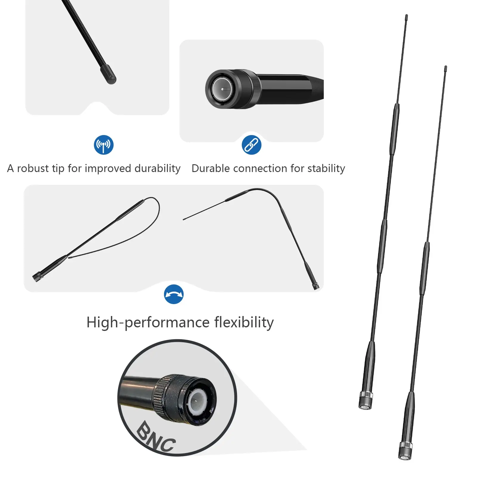 RH901S Antenna BNC UHF VHF Soft Whip Compatible With TK100 TK200 TH42AT Moto HT440 Vertex Standard 734 Walkie Talkies Accessory
