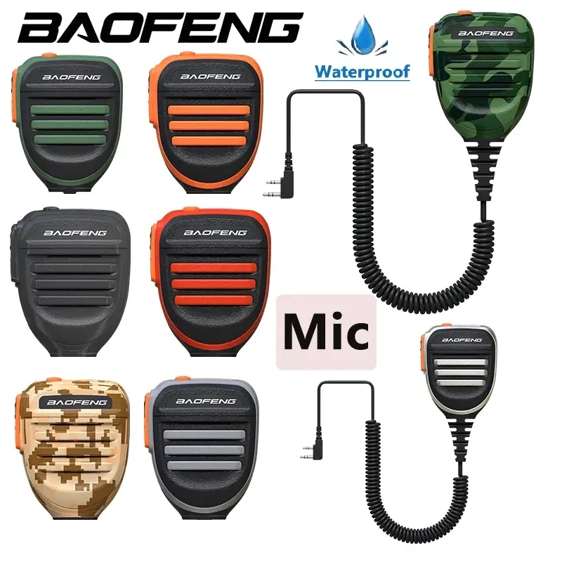 Baofeng Waterproof Speaker Microphone Walkie Talkie 2-Pin K Type Mic Portable Camo For UV-K6 BF-T20 UV-17 GPS Radios Accessories