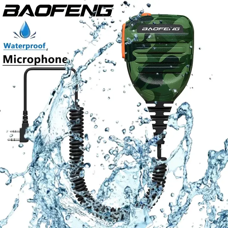 Baofeng Waterproof Speaker Microphone Walkie Talkie 2-Pin K Type Mic Portable Camo For UV-K6 BF-T20 UV-17 GPS Radios Accessories