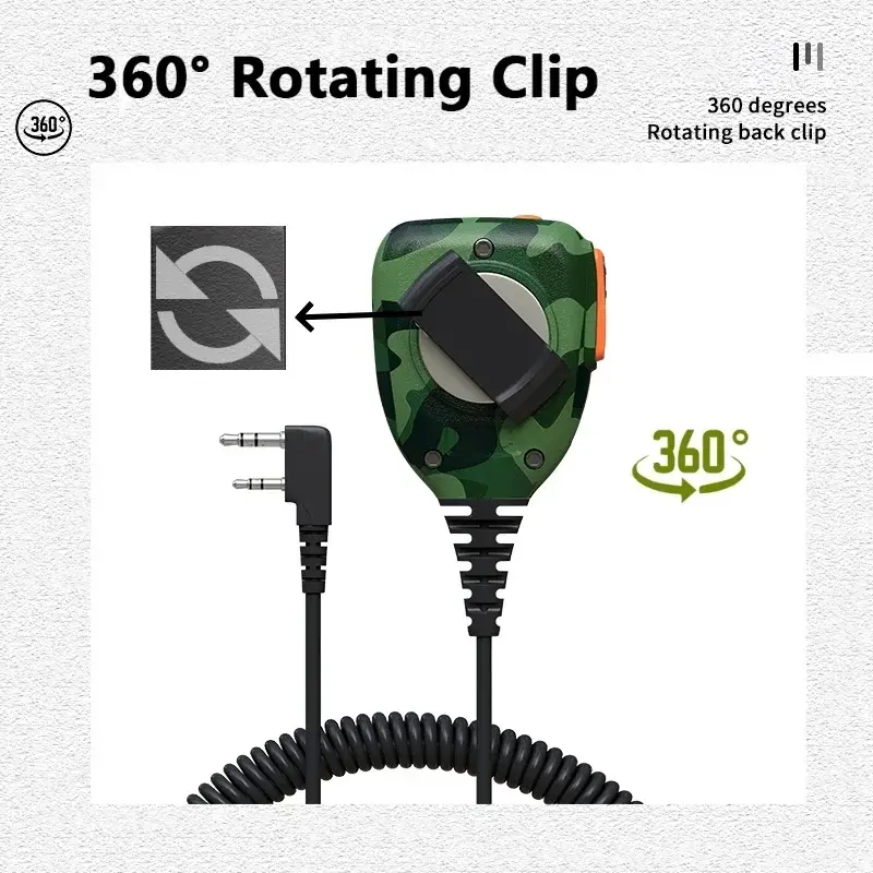 Baofeng Waterproof Speaker Microphone Walkie Talkie 2-Pin K Type Mic Portable Camo For UV-K6 BF-T20 UV-17 GPS Radios Accessories