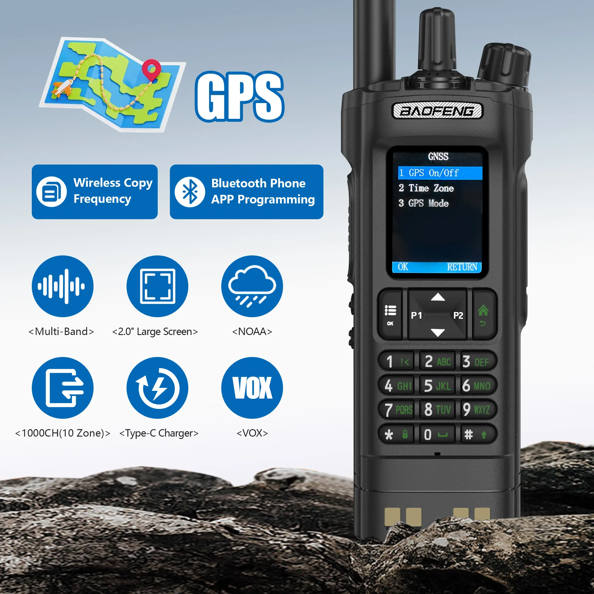 UV-32 Baofeng 10W Walkie Talkie Bluetooth Programming GPS Multi-Band Type-C Long-Range Communication CB Radio For Fishing Hiking