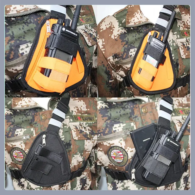 Triangle Chest Harness Shoulder Radio Holster Chest Pack Bag Adjustable Pouch Multi-function for BaoFeng UV-5RX Walkie Talkie