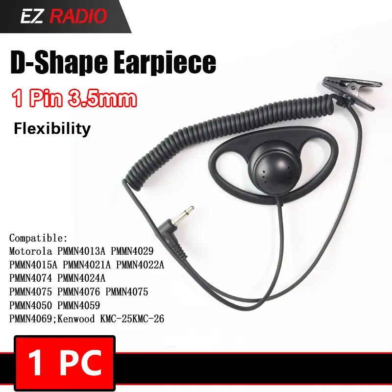 Two Way Radio Headset D Ring Earpiece 2 Pins PTT Fit for BaoFeng UV-5R UV-5RH UV-17 Max Quansheng UV-K5 UV-5R Walkie Talkie